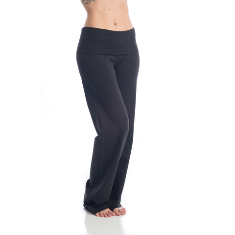 MOPAS Yoga Pants with Fold Over Solid Waistband Black_Coral_Small